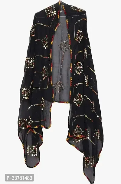 Elite Black Cotton Blend Mirror Work Dupattas For Women-thumb0