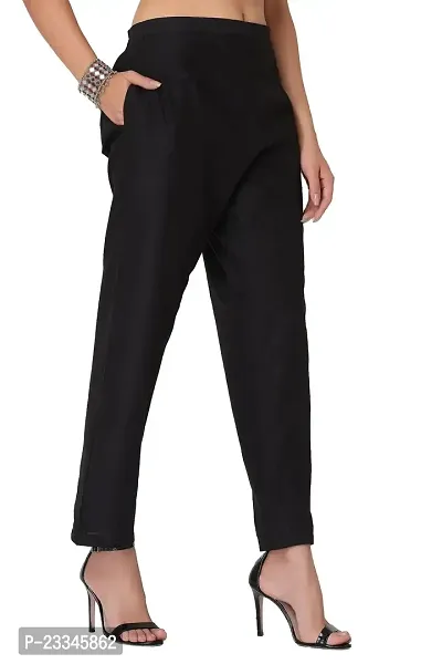 Her Clothing Solid Cotton Pant for Women/Girls | Pants with Pocket | Comfortable (Black)