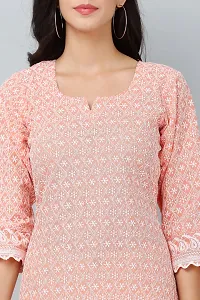 HER CLOTHING Cotton Chikankari Short Kurti | Embroidery Work | 3/4 Sleeve | Round V-Cut Neck (Orange)-thumb4