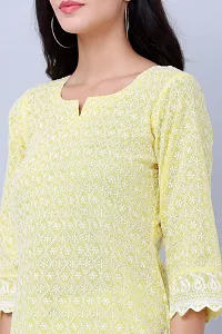 HER CLOTHING Cotton Chikankari Short Kurti | Embroidery Work | 3/4 Sleeve | Round V-Cut Neck (Yellow)-thumb4