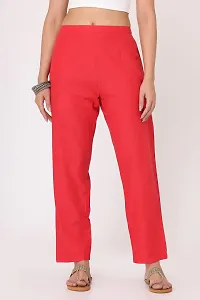 Her Clothing Solid Cotton Pant for Women/Girls | Pants with Pocket | Comfortable (Red)-thumb2