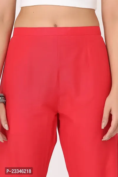 Her Clothing Solid Cotton Pant for Women/Girls | Pants with Pocket | Comfortable (Red)-thumb4