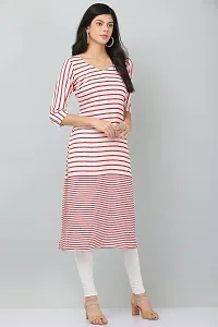 HER CLOTHING Rayon Striped Kurti | V-Neck | 3/4 Sleeve | White and Red Stripes-thumb4