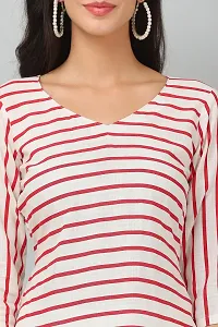 HER CLOTHING Rayon Striped Kurti | V-Neck | 3/4 Sleeve | White and Red Stripes-thumb3