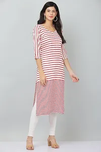 HER CLOTHING Rayon Striped Kurti | V-Neck | 3/4 Sleeve | White and Red Stripes-thumb2