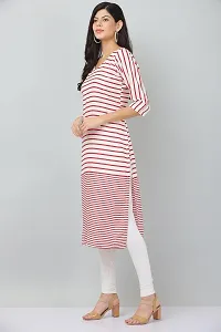 HER CLOTHING Rayon Striped Kurti | V-Neck | 3/4 Sleeve | White and Red Stripes-thumb1