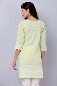 HER CLOTHING Cotton Chikankari Short Kurti | Embroidery Work | 3/4 Sleeve | Round V-Cut Neck (Light Green)-thumb4