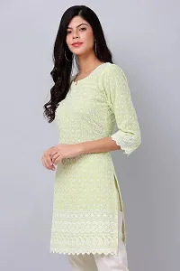 HER CLOTHING Cotton Chikankari Short Kurti | Embroidery Work | 3/4 Sleeve | Round V-Cut Neck (Light Green)-thumb2