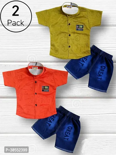 Stylish Multicoloured Cotton Printed Clothing Set For Boy Pack Of 2