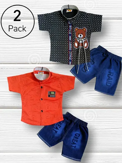 Pack of 2 Kids T-shirt/ Shirt Shorts Set For Boys