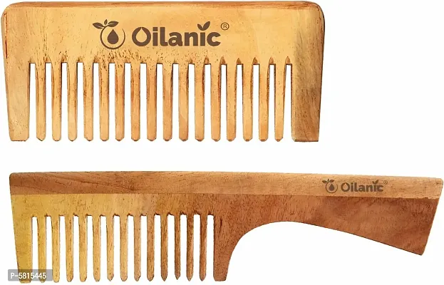 Handmade Medium Detangler Neem Wooden Comb(5.5 Inches)  Dressing Handle Comb(7.5 Inches)- For Antidandruff Men  Women Combo Pack Of 2 Pcs(1 Pc Each Variety)