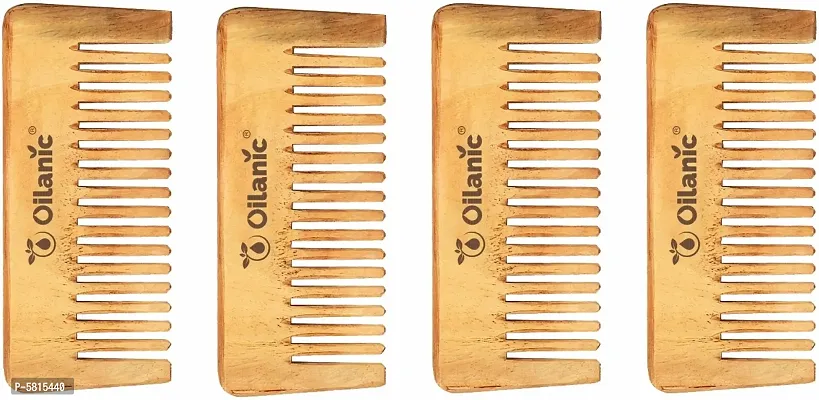 Herbal Handmade Medium Detangler Neem Wooden Comb(5.5 Inches)- For Antidandruff Men  Women Pack Of 4 Pcs