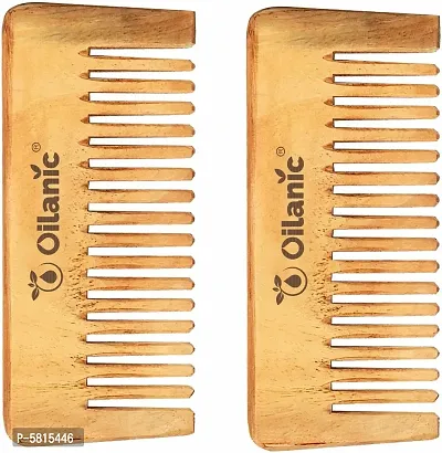 Herbal Handmade Medium Detangler Neem Wooden Comb(5.5 Inches)- For Antidandruff Men  Women Pack Of 2 Pcs-thumb0