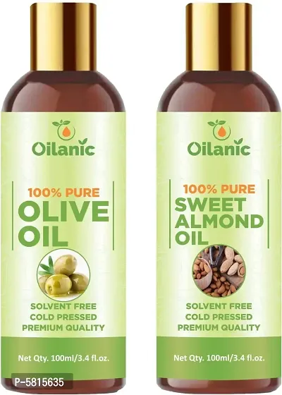 Premium Olive Oil  Sweet Almond Oil Combo Pack Of 2 Bottles Of 100 Ml(200 Ml)-thumb0