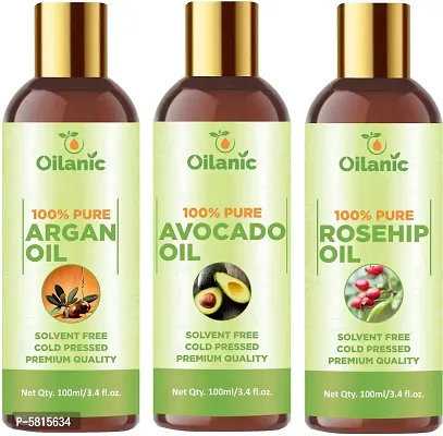 Premium Argan Oil, Avocado Oil & Rosehip Oil Combo Pack Of 3 Bottles Of 100 Ml(300 Ml)