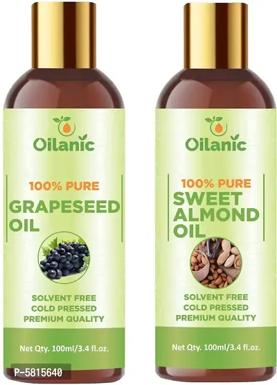 Premium Grapeseed Oil  Sweet Almond Oil Combo Pack Of 2 Bottles Of 100 Ml(200 Ml)