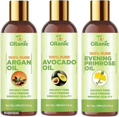 Premium Argan Oil, Avocado Oil & Evening Primrose Oil Combo Pack Of 3 Bottles Of 100 Ml(300 Ml)