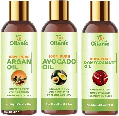 Premium Argan Oil, Avocado Oil & Pomegranate Oil Combo Pack Of 3 Bottles Of 100 Ml(300 Ml)