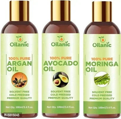 Premium Argan Oil, Avocado Oil & Moringa Oil Combo Pack Of 3 Bottles Of 100 Ml(300 Ml)