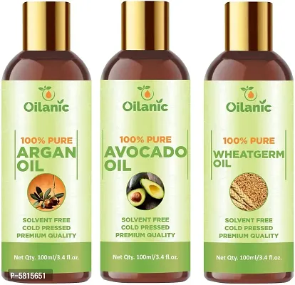 Premium Argan Oil, Avocado Oil & Wheatgerm Oil Combo Pack Of 3 Bottles Of 100 Ml(300 Ml)