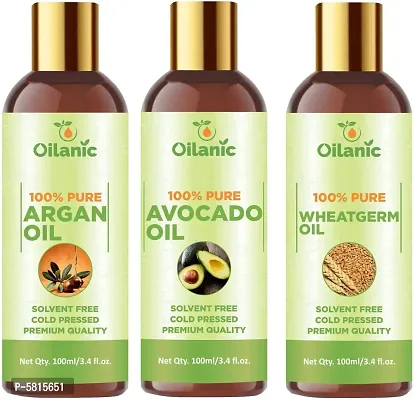 Premium Argan Oil, Avocado Oil & Wheatgerm Oil Combo Pack Of 3 Bottles Of 100 Ml(300 Ml)-thumb0