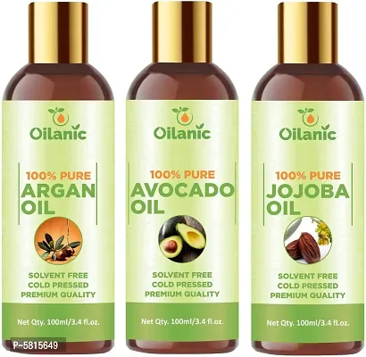 Premium Argan Oil, Avocado Oil & Jojoba Oil Combo Pack Of 3 Bottles Of 100 Ml(300 Ml)-thumb0