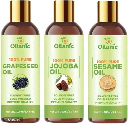 Premium Grapeseed Oil, Jojoba Oil  Sesame Oil Combo Pack Of 3 Bottles Of 100 Ml(300 Ml)