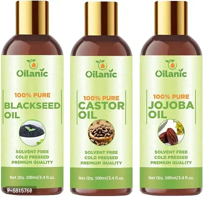 Premium Blackseed Oil, Castor Oil  Jojoba Oil Combo Pack Of 3 Bottles Of 100 Ml(300 Ml)