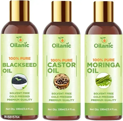 Premium Blackseed Oil, Castor Oil  Moringa Oil Combo Pack Of 3 Bottles Of 100 Ml(300 Ml)