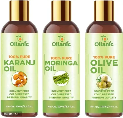 Premium Karanj Oil, Moringa Oil & Olive Oil Combo Pack Of 3 Bottles Of 100 Ml(300 Ml)
