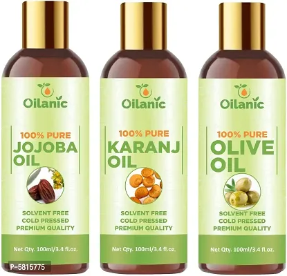 Premium Jojoba Oil, Karanj Oil & Olive Oil Combo Pack Of 3 Bottles Of 100 Ml(300 Ml)