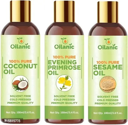 Premium Coconut Oil, Evening Primrose Oil & Sesame Oil Combo Pack Of 3 Bottles Of 100 Ml(300 Ml)
