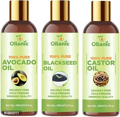 Premium Avocado Oil, Blackseed Oil & Castor Oil Combo Pack Of 3 Bottles Of 100 Ml(300 Ml)-thumb0