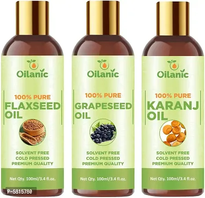 Premium Flaxseed Oil, Grapeseed Oil & Karanj Oil Combo Pack Of 3 Bottles Of 100 Ml(300 Ml)