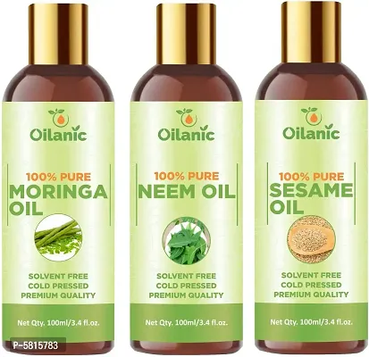 Premium Moringa Oil, Neem Oil & Sesame Oil Combo Pack Of 3 Bottles Of 100 Ml(300 Ml)-thumb0