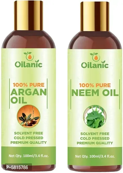 Premium Argan Oil & Neem Oil Combo Pack Of 2 Bottles Of 100 Ml(200 Ml)