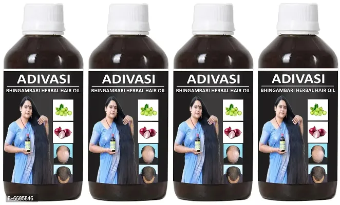Oilanic Organics Adivasi Bhingambari Herbal Hair Oil Strengthening and Volumized Hair Combo - Pack Of 4, 200 Ml Each-thumb0