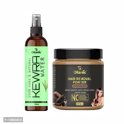 Oilanic Premium Kewra Water(100 ml)  Hair Removal Powder Chocolate fragrance(100 gms) Combo Pack of 2 products(200 gms)