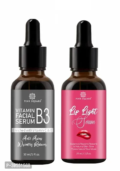 Pink Square Vitamin B3 Face Serum (Anti-Angeing)  Lip Light Serum (Lip Nourishment ) - (Each,30ml) Combo of 2 Items