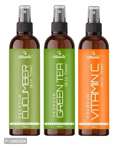 Oilanic Premium Cucumber, Green Tea  Vitamin C Face Toner For Men  Women Combo Pack of 3 Bottles of 100 ml (300 ml)