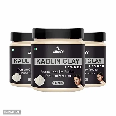 Oilanic 100% Pure  Natural Kaolin Clay Powder- For Skin  Hair Combo Pack of 3 Jar (300gm)