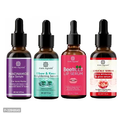 Pink Square Niacinamide Face Serum, Elbow and Knee Brightening Serum, Beetroot Lip Serum  Dark Knuckle Serum (Each,30ml) - Set of 4 Items-thumb0