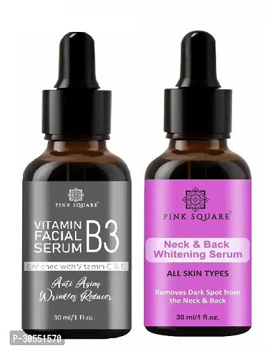 Pink Square Vitamin B3 Face Serum (Anti-Angeing)  Neck and Back Whitening Serum (Remove Skin Dark Spot) - (Each,30ml) Combo of 2 Items