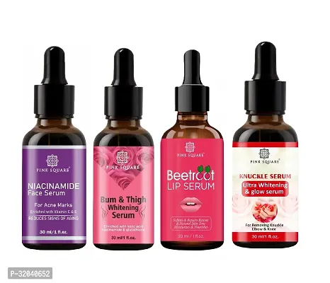 Pink Square Niacinamide Face Serum, Bum and Thigh Whitening Serum, Beetroot Lip Serum  Dark Knuckle Serum (Each,30ml) - Set of 4 Items