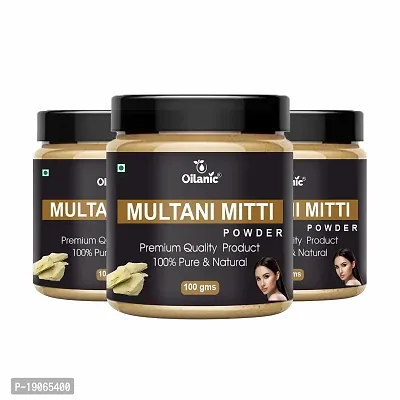 Oilanic 100% Pure  Natural Multani Mitti Powder- For Skin  Hair Combo Pack of 3 Jar (300gm)