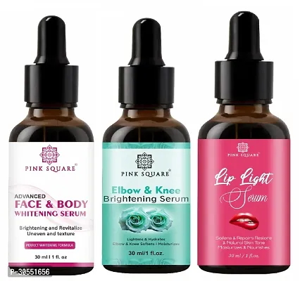 Pink Square Face and Body Whitening Serum (Brightening Skin), Elbow and Knee Whitening Serum ( Lightens Skin)  Lip Light Serum (Softens Lips) - (Each,30ml) Combo of 3 Items-thumb0