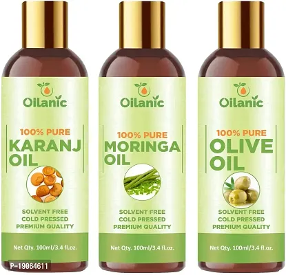 Oilanic?100% Pure  Natural Karanj Oil, Moringa Oil  Olive Oil Combo pack of 3 bottles of 100 ml(300 ml)-thumb0