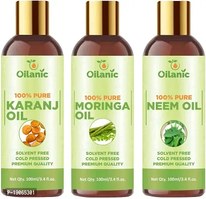 Oilanic?100% Pure  Natural Karanj Oil, Moringa Oil  Neem Oil Combo pack of 3 bottles of 100 ml(300 ml)