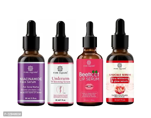 Pink Square Niacinamide Face Serum, Underarm Whitening Serum, Beetroot Lip Serum  Dark Knuckle Serum (Each,30ml) - Set of 4 Items