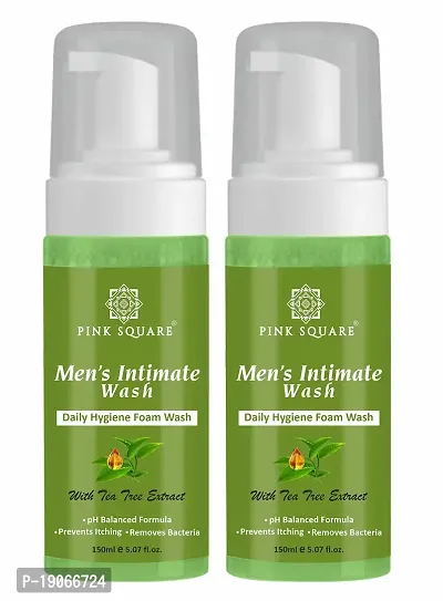 Pink Square Natural Men's Intimate Wash with Tea Tree Extract Maintain PH Balance Intimate Daily Care| Better Private Parts Hygiene Body Wash Anti-Bacterial Pack of 2 of 150 ML (300 ML)-thumb0